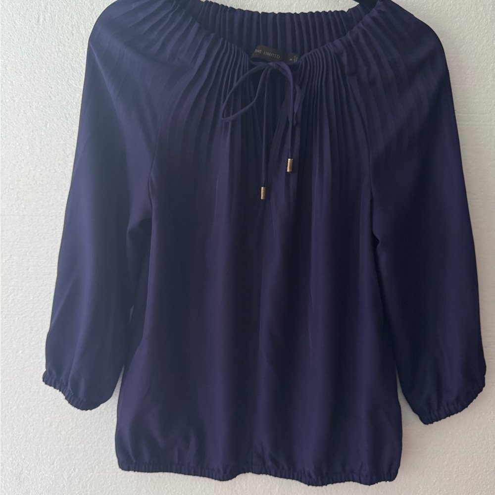 The Limited Deep Blue Pleated Blouse